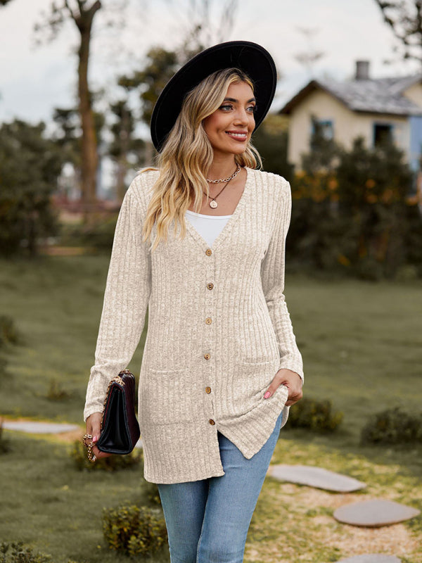 Kristie Brushed Pitted Solid Color Long-Sleeved Ladies Cardigan