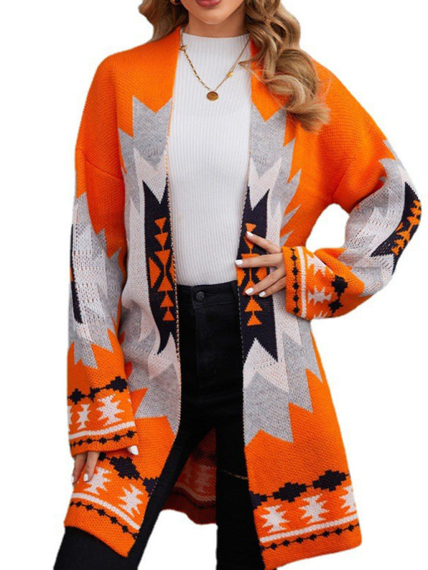 Eliza Fashionable Women's Long Knitted Cardigan Halloween Jacquard Contrast Sweater