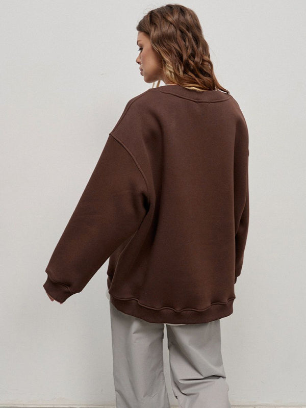 Jolene Feminine Round Neck Polar Fleece Loose Sweatshirt