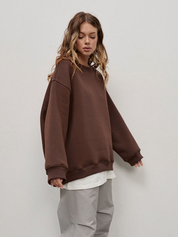 Jolene Feminine Round Neck Polar Fleece Loose Sweatshirt