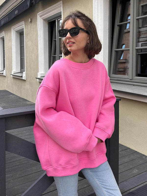 Jolene Feminine Round Neck Polar Fleece Loose Sweatshirt