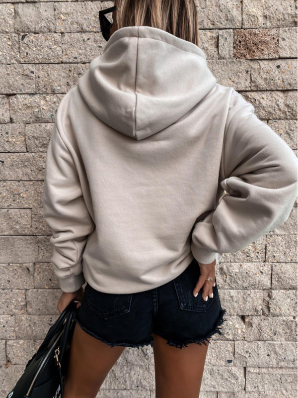 Abbey New Autumn And Winter Long-Sleeved Solid Color Pullover Hooded Sweatshirt Top