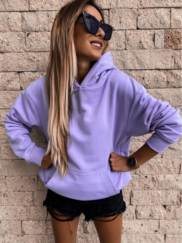 Abbey New Autumn And Winter Long-Sleeved Solid Color Pullover Hooded Sweatshirt Top