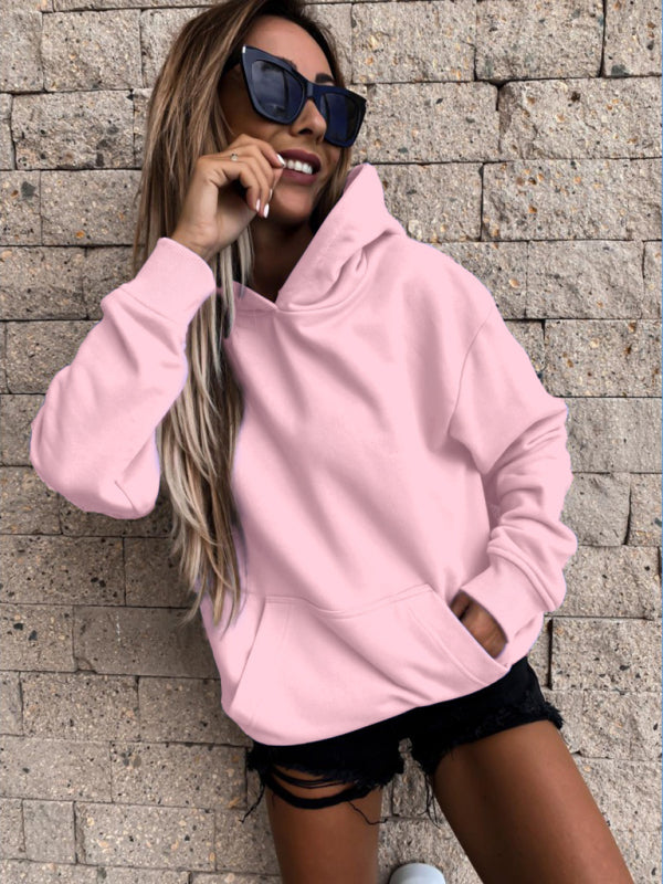 Abbey New Autumn And Winter Long-Sleeved Solid Color Pullover Hooded Sweatshirt Top