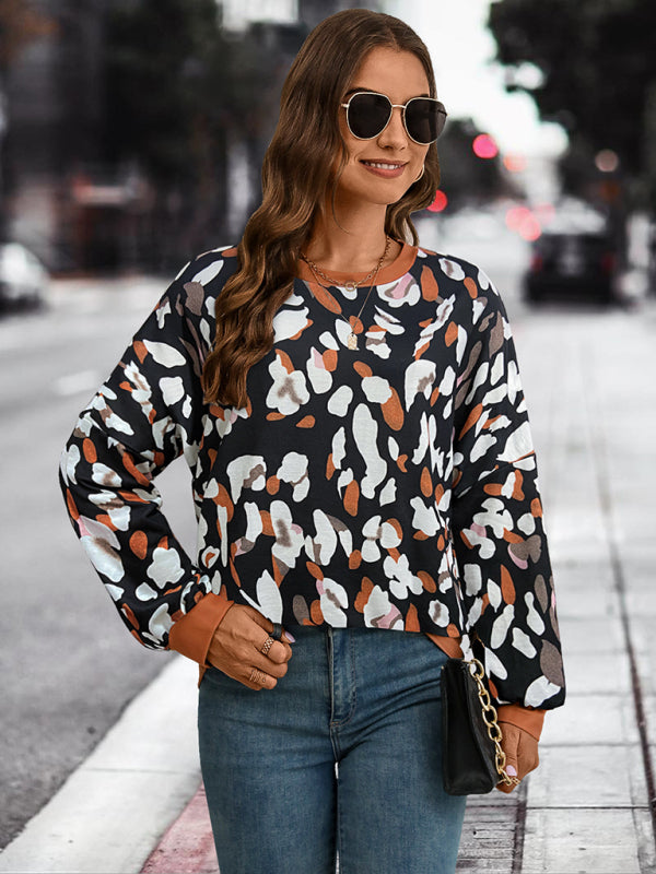 Kimberlee New Round Neck Dropped Shoulder Lantern Sleeve Printed Top