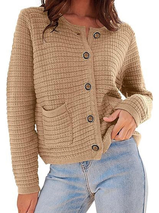 Georgia New Round Neck Knitted Commuter Retro Autumn Casual Cardigan Long Sleeve Women's Clothing