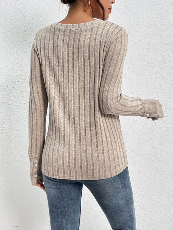 Pauline Women's New Solid Color Long Sleeve V-Neck Sweater