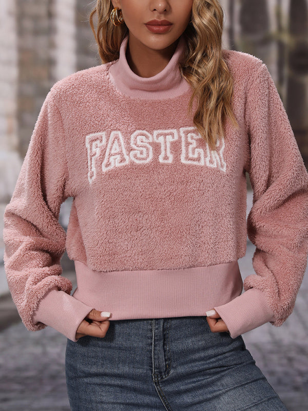 Alessandra Women's Round Neck Pullover Long Sleeve Letter Embroidered Ice Cream Pink Sweatshirt