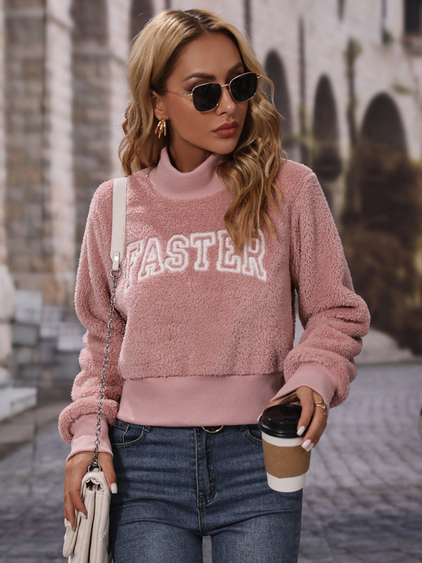 Alessandra Women's Round Neck Pullover Long Sleeve Letter Embroidered Ice Cream Pink Sweatshirt