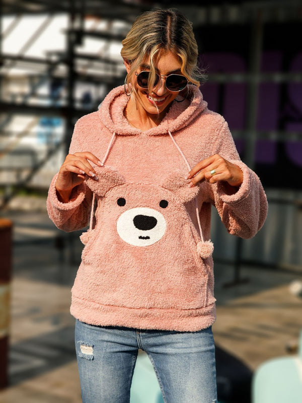 Marcia Casual Cute Hooded Long-Sleeved Pullover Loose Double-Sided Velvet Bear Pattern Sweatshirt