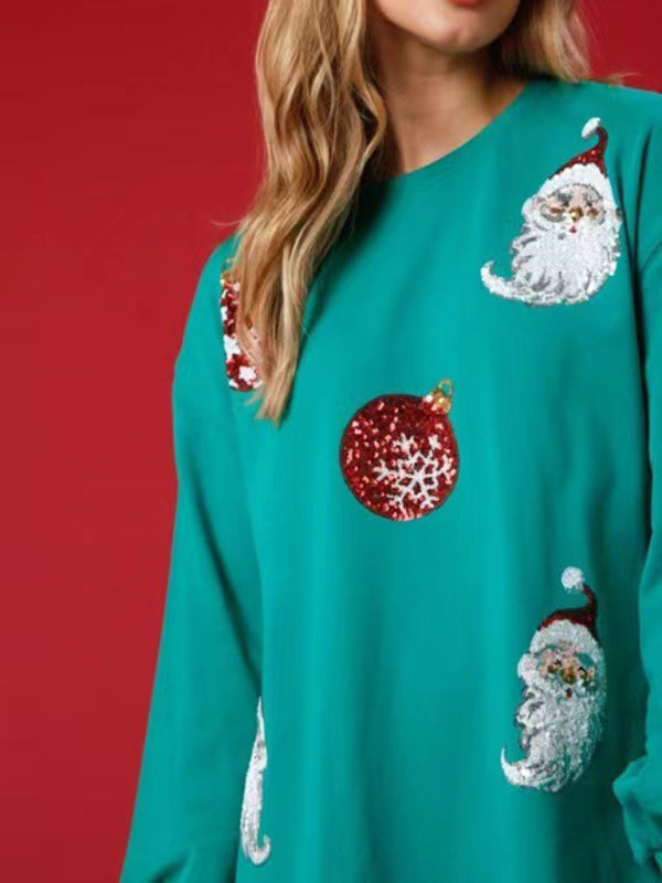 Tierra New Christmas New Style Christmas Ball Sequin Long-Sleeved Sweatshirt