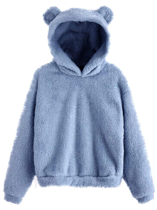 Patrice Fur Bunny Ear Hooded Warm Sweatshirt