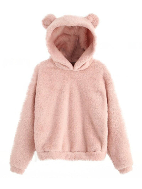 Patrice Fur Bunny Ear Hooded Warm Sweatshirt