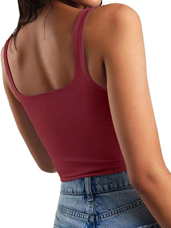 Marisol Women's Solid Color Sexy Trendy Midriff-Baring Short Vest