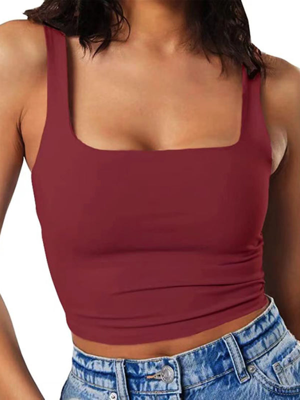 Marisol Women's Solid Color Sexy Trendy Midriff-Baring Short Vest