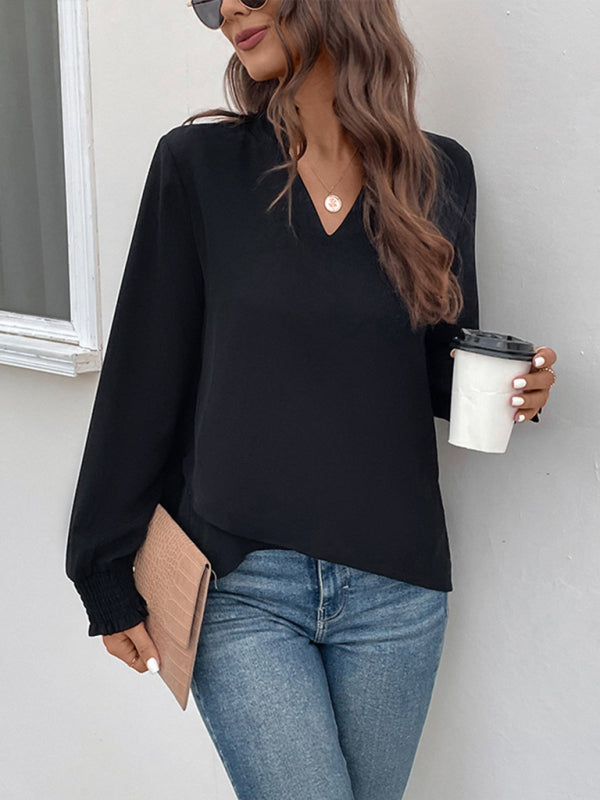 Corinna V-Neck Elegant Loose Fit Women's Shirt