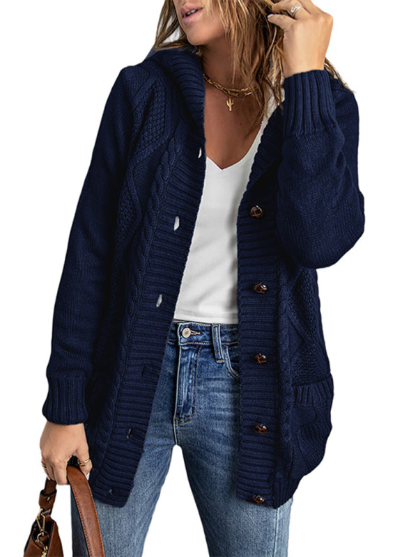 Latasha Mid-Length Cardigan Hooded Sweater Jacket