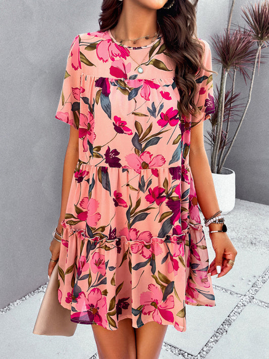 Valentina Women Fashion New Casual Holiday Printed Short-Sleeve Dress