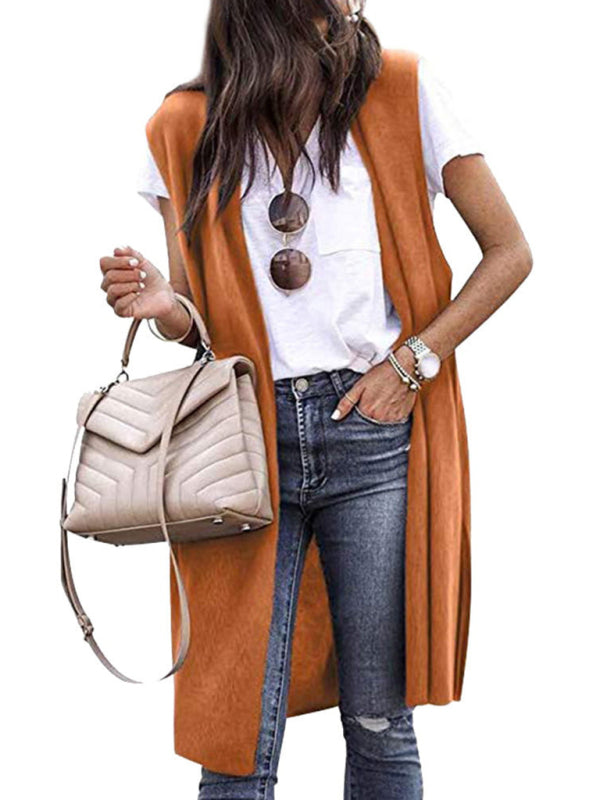 Kasey New Solid Color Fashionable Casual Mid-Length Cardigan Vest