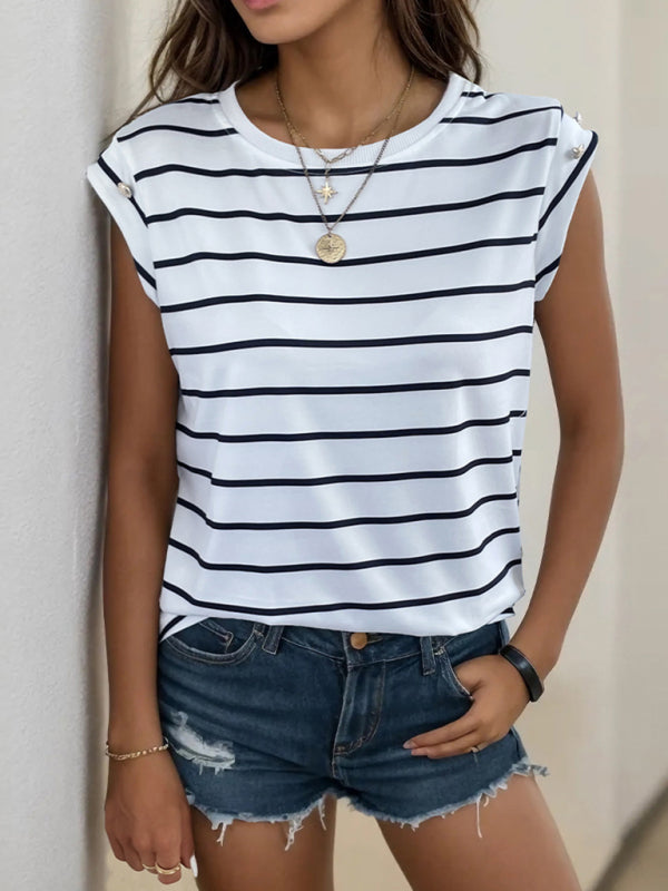 Kylie Women's New Casual Sleeveless Striped T-Shirt