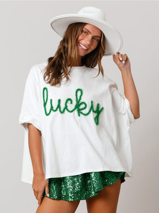 Gabriella Women's St. Patrick's Sequin Top Loose T-Shirt