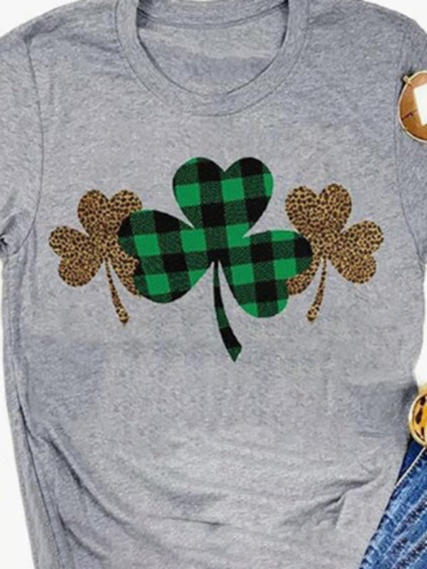 Nancy Women's St. Patrick's Day Lucky Plaid Shamrock Print T-Shirt