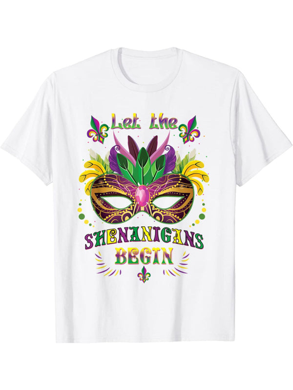 Miranda New Mardi Gras Carnival Mask Print Graphic Short Sleeve T-Shirt Top