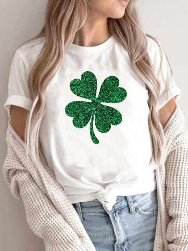 April New Women's St. Patrick's Day Casual Clover Graphic Print T-Shirt (Multiple Pictures Available)