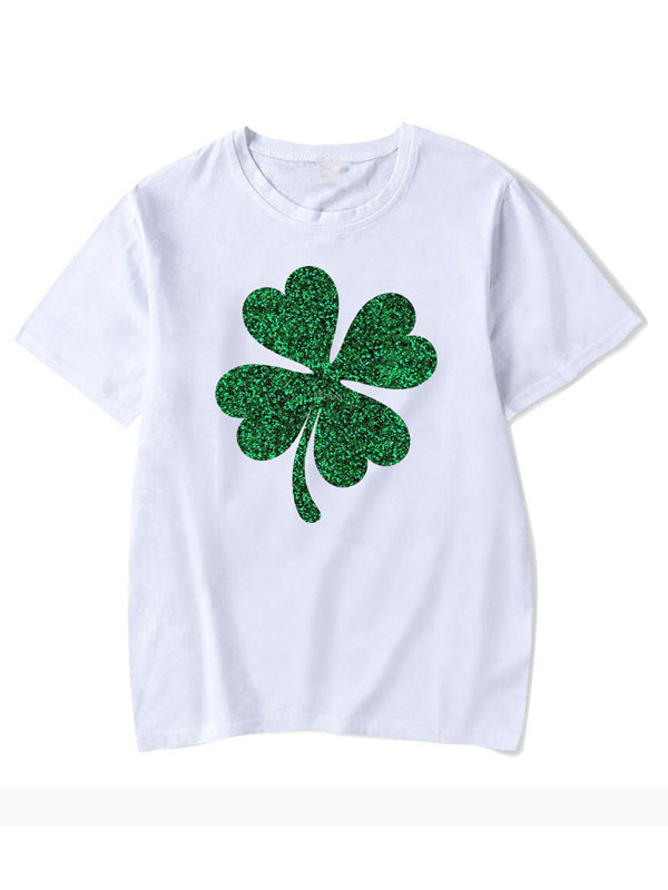 April New Women's St. Patrick's Day Casual Clover Graphic Print T-Shirt (Multiple Pictures Available)