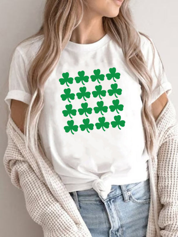 April New Women's St. Patrick's Day Casual Clover Graphic Print T-Shirt (Multiple Pictures Available)