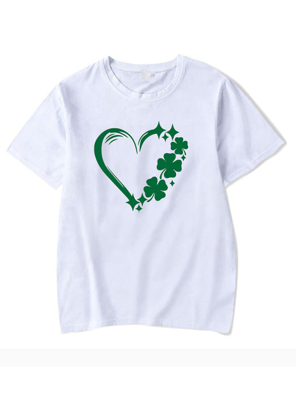 April New Women's St. Patrick's Day Casual Clover Graphic Print T-Shirt (Multiple Pictures Available)