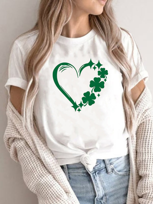 April New Women's St. Patrick's Day Casual Clover Graphic Print T-Shirt (Multiple Pictures Available)