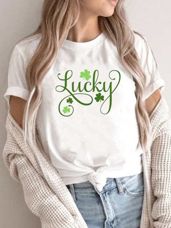 April New Women's St. Patrick's Day Casual Clover Graphic Print T-Shirt (Multiple Pictures Available)