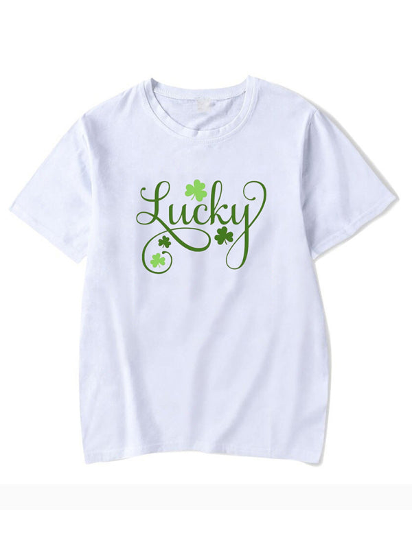 April New Women's St. Patrick's Day Casual Clover Graphic Print T-Shirt (Multiple Pictures Available)