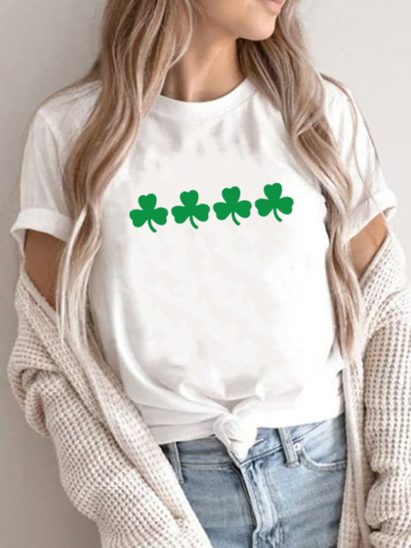 April New Women's St. Patrick's Day Casual Clover Graphic Print T-Shirt (Multiple Pictures Available)