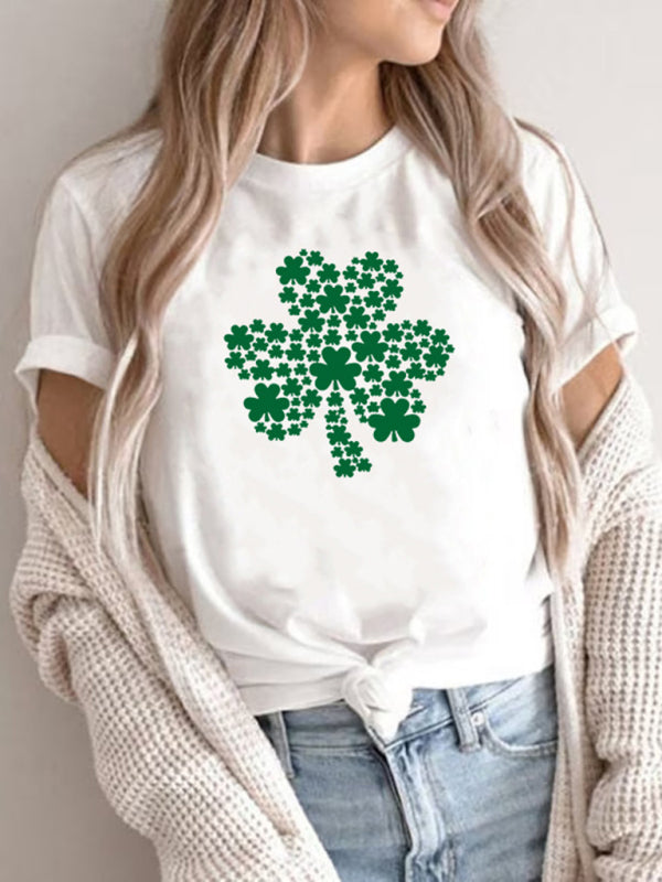 April New Women's St. Patrick's Day Casual Clover Graphic Print T-Shirt (Multiple Pictures Available)