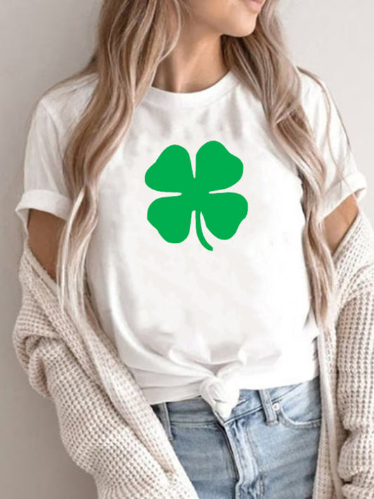 April New Women's St. Patrick's Day Casual Clover Graphic Print T-Shirt (Multiple Pictures Available)