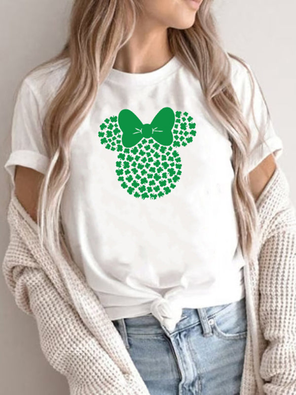 April New Women's St. Patrick's Day Casual Clover Graphic Print T-Shirt (Multiple Pictures Available)