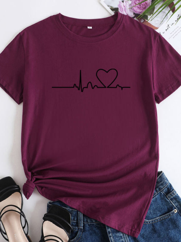 Lillian New Women's Casual Short-Sleeved T-Shirt With Love Pattern