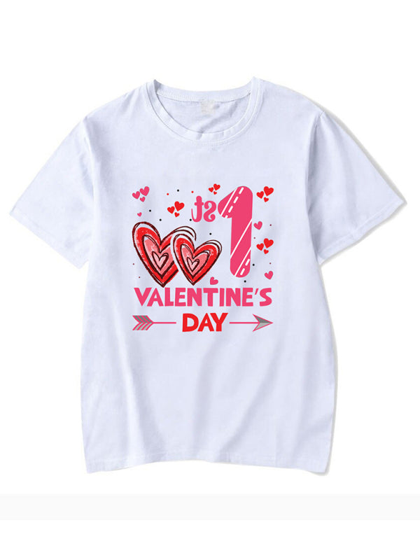 Autumn Women's New Valentine's Day Printed T-Shirt Round Neck Short-Sleeved Top