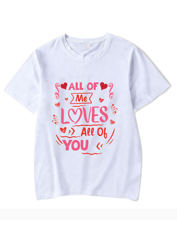 Autumn Women's New Valentine's Day Printed T-Shirt Round Neck Short-Sleeved Top