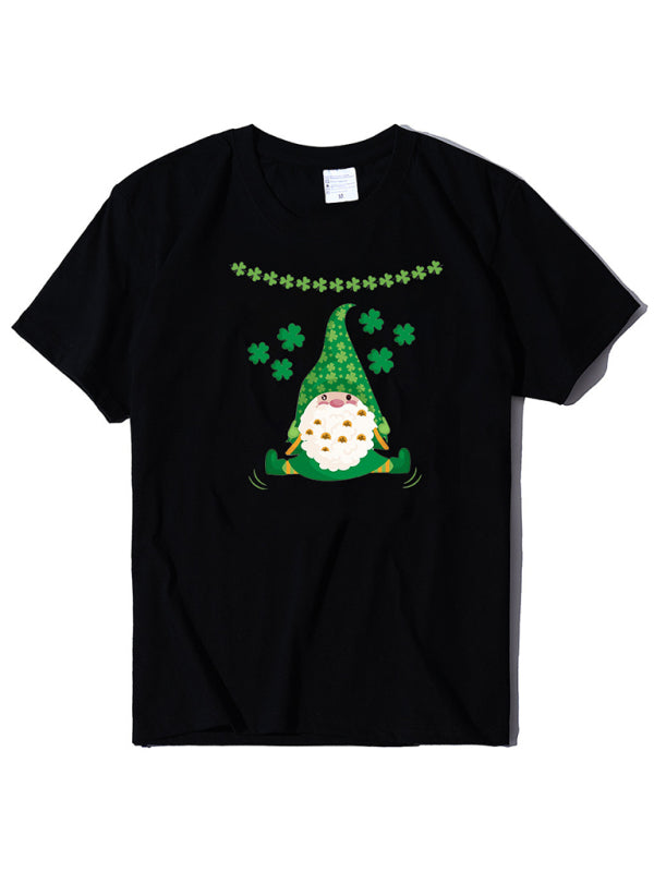 Lily Women's New Hat Old Man Clover Print St. Patrick's Day Short Sleeve T-Shirt