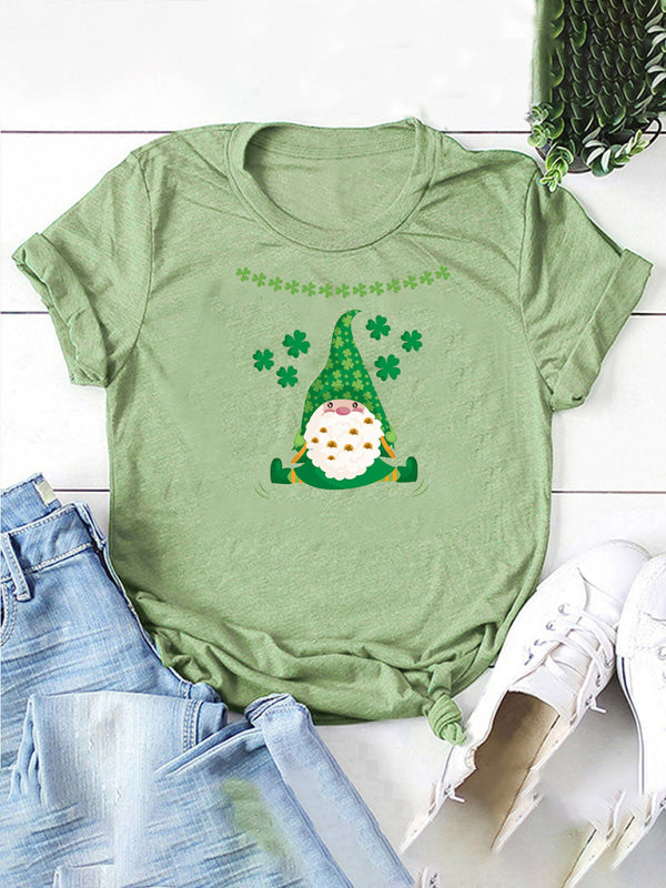 Lily Women's New Hat Old Man Clover Print St. Patrick's Day Short Sleeve T-Shirt