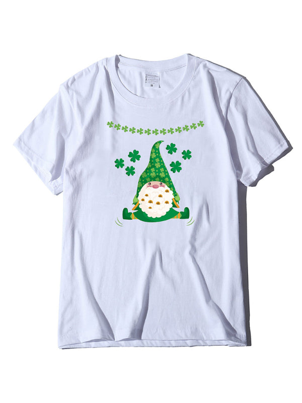 Lily Women's New Hat Old Man Clover Print St. Patrick's Day Short Sleeve T-Shirt