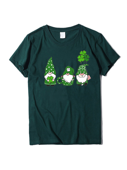 Evelyn Women's New Three Bearded Old Men + Clover Print St. Patrick's Day Short-Sleeved T-Shirt