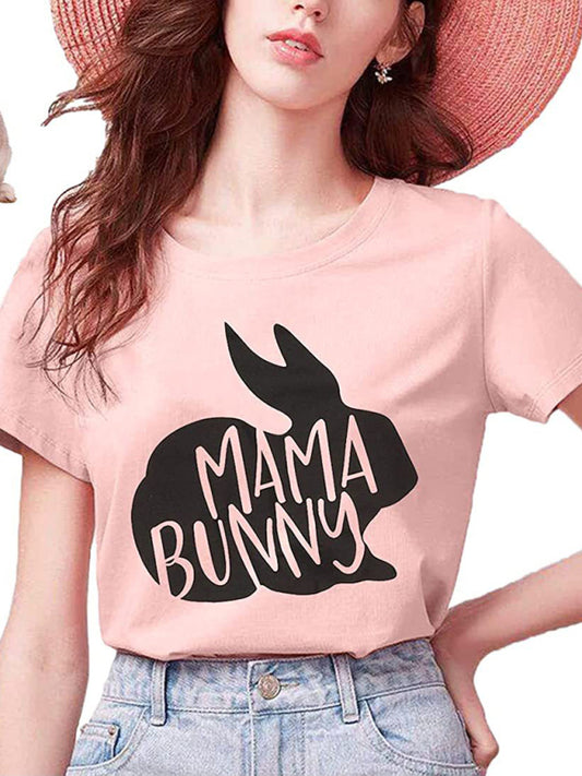 Emily Women's Easter T-Shirt Funny MAMA Bunny Print Graphic T-Shirt