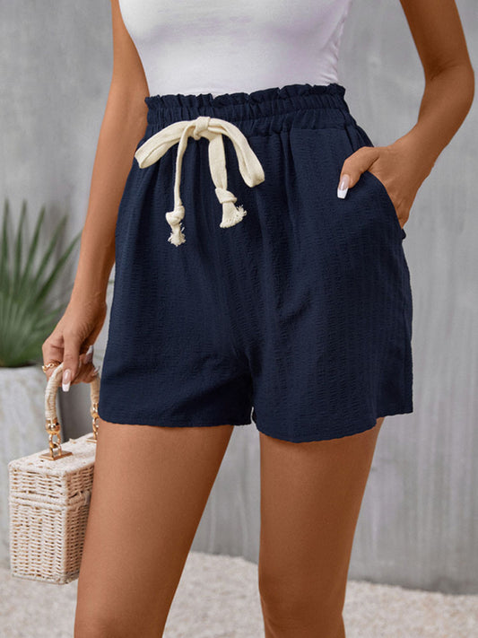 Cecilia New Casual Elastic Waist Tie Shorts