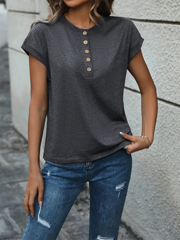 Tiffany Button Plain Basic T-Shirt