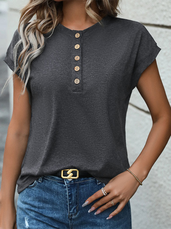 Tiffany Button Plain Basic T-Shirt