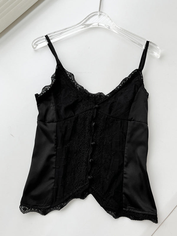 Acacia New Lace Satin Sweet Slim Buttoned Small Camisole